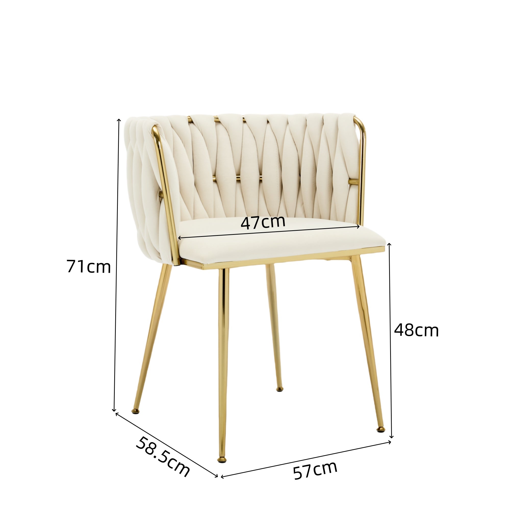 Velvet Dining Chairs Set of 2, Woven Upholstered Dining Chairs with Gold Metal Legs, Modern Accent Chairs for Living Room, Dining Room, Kitchen