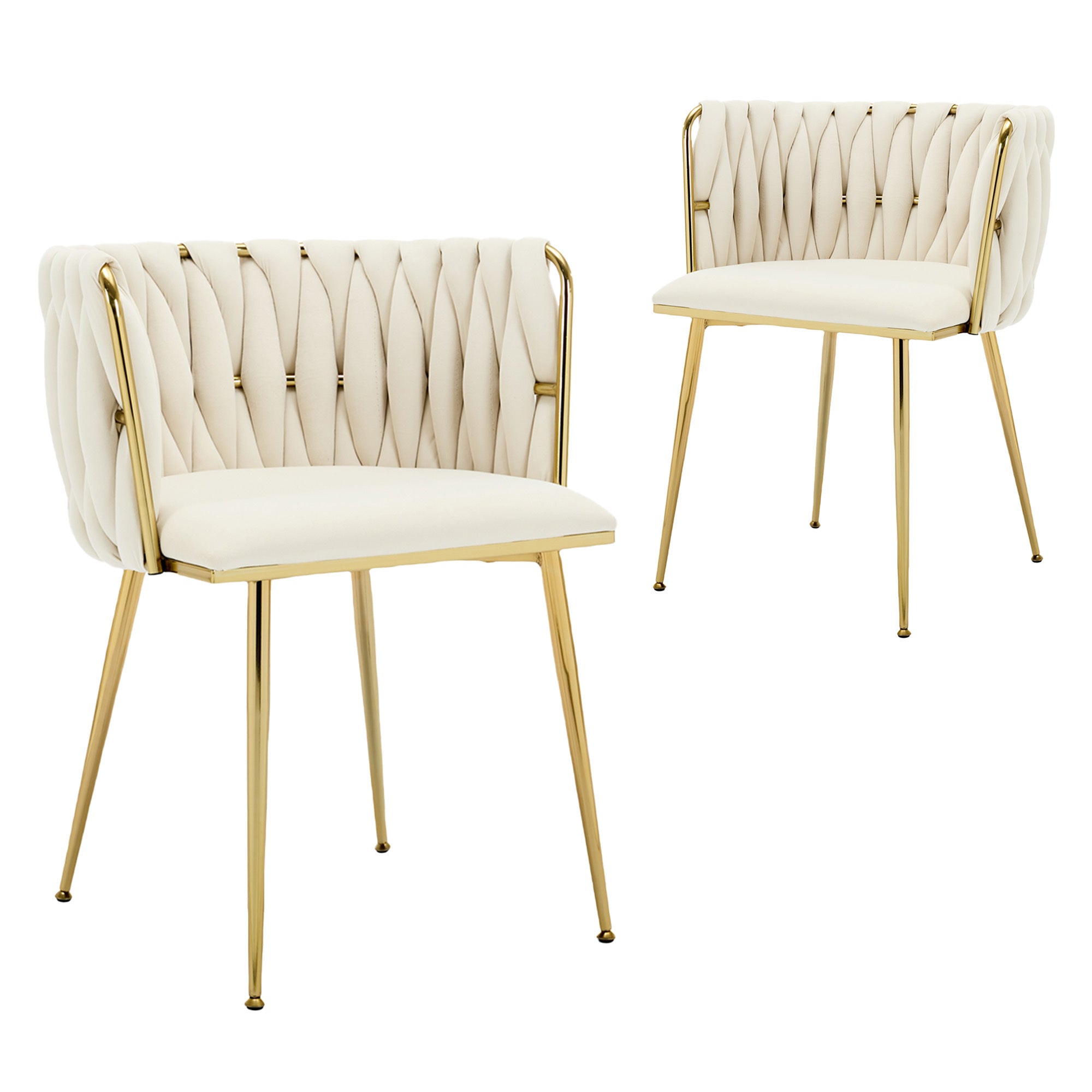 Velvet Dining Chairs Set of 2, Woven Upholstered Dining Chairs with Gold Metal Legs, Modern Accent Chairs for Living Room, Dining Room, Kitchen
