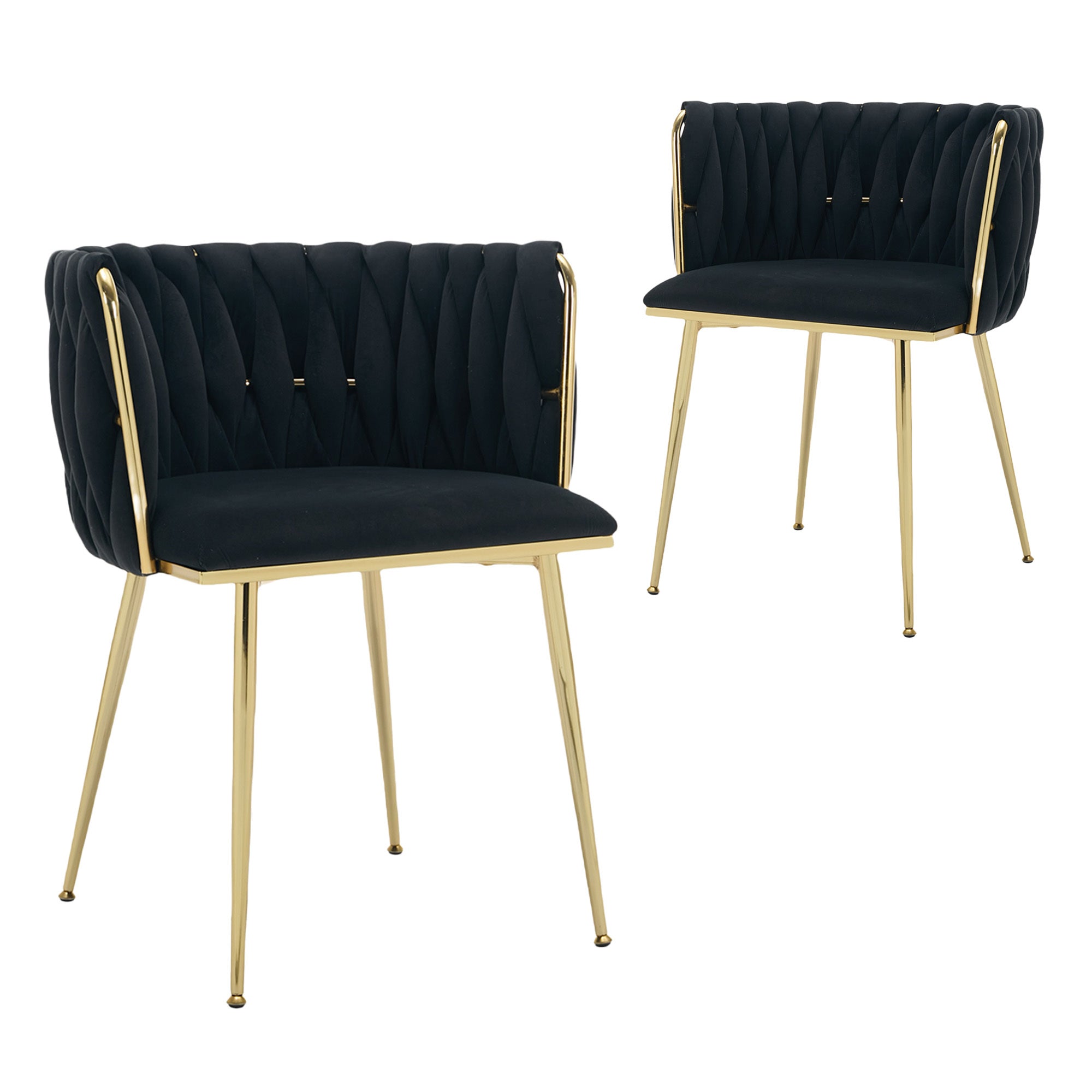 Velvet Dining Chairs Set of 2, Woven Upholstered Dining Chairs with Gold Metal Legs, Modern Accent Chairs for Living Room, Dining Room, Kitchen
