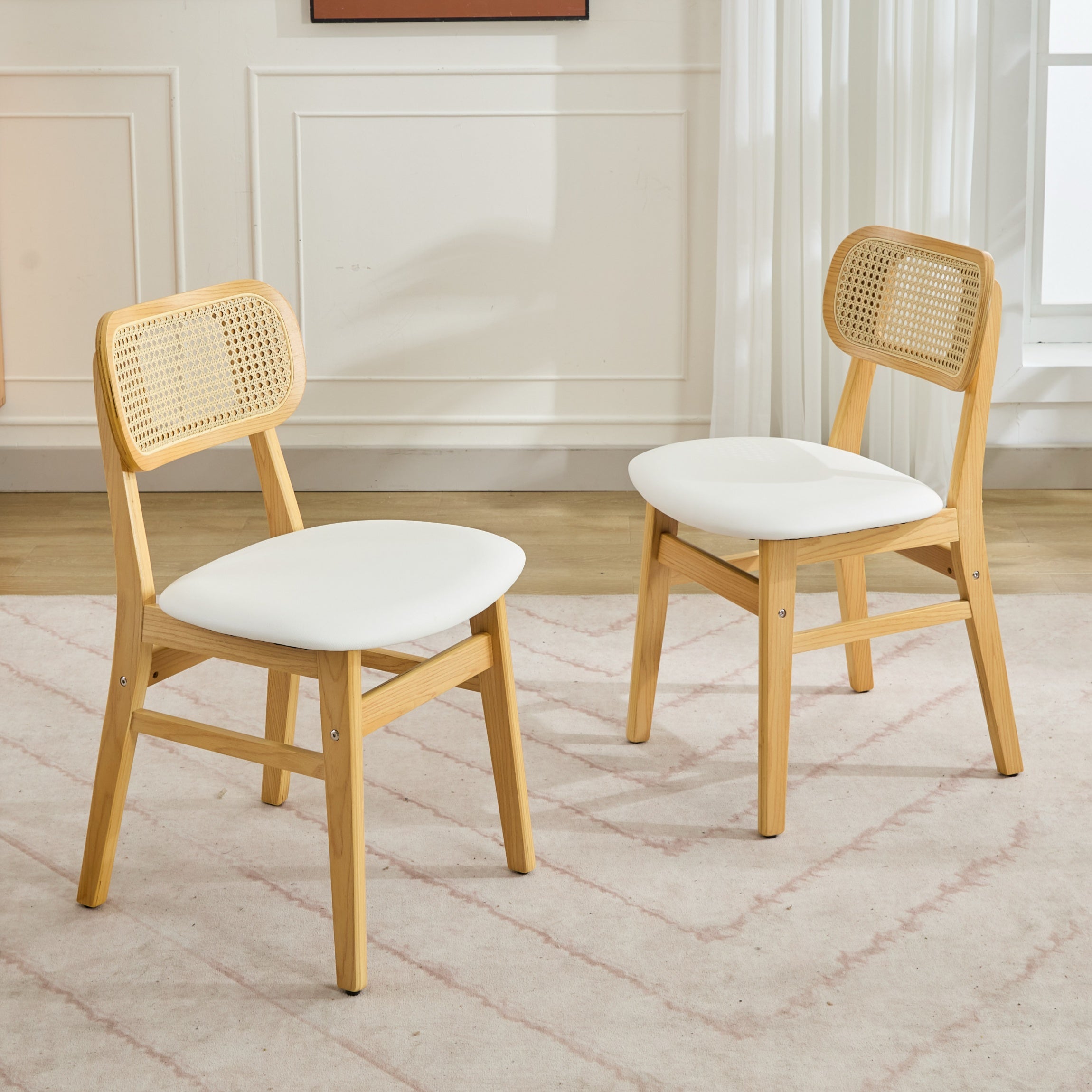 Modern Rattan Dining Chairs Set of 2, Wooden Kitchen Chairs with Cane Back for Kitchen, Dining Room, Restaurant