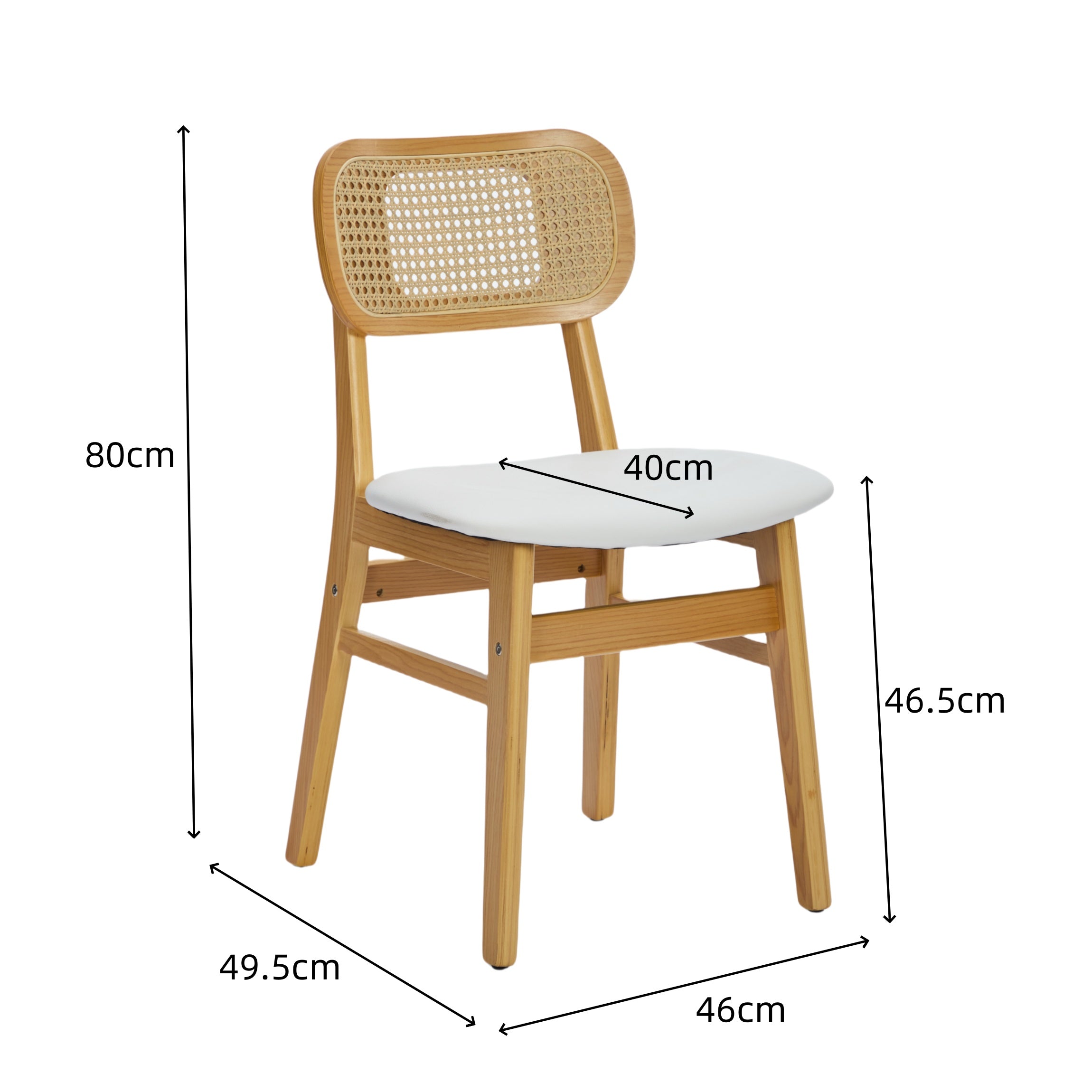 Modern Rattan Dining Chairs Set of 2, Wooden Kitchen Chairs with Cane Back for Kitchen, Dining Room, Restaurant