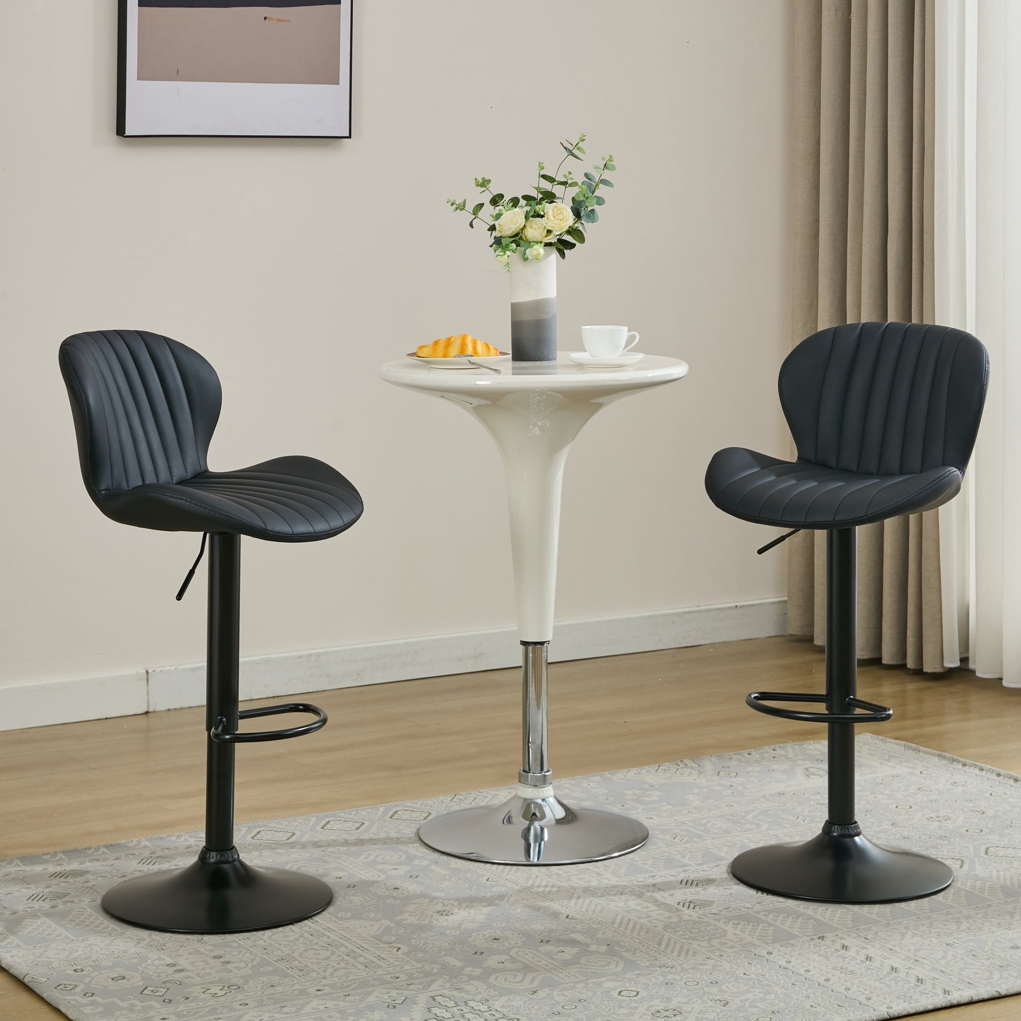 Set of 2 Modern Faux Leather Swivel Bar Stools, Counter Height Bar Chairs with High Backrest.