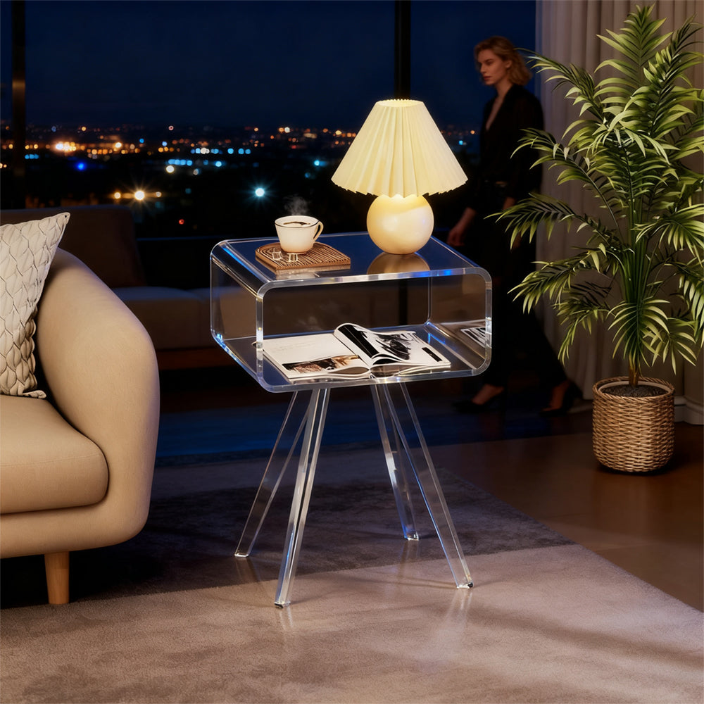 Acrylic Side Table,Bedside Table Nightstand for Bedroom Living Room
