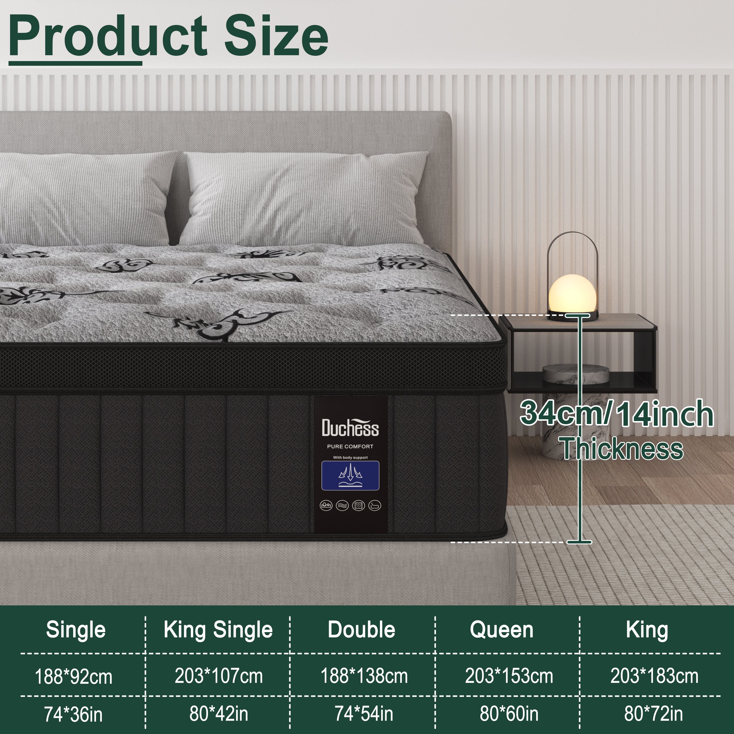 CHARMME BEAU FINE GRAIN DENCE FOAM 2本セット Sorrento Cool Gel Memory Foam Mattress 25cm Thick - Double