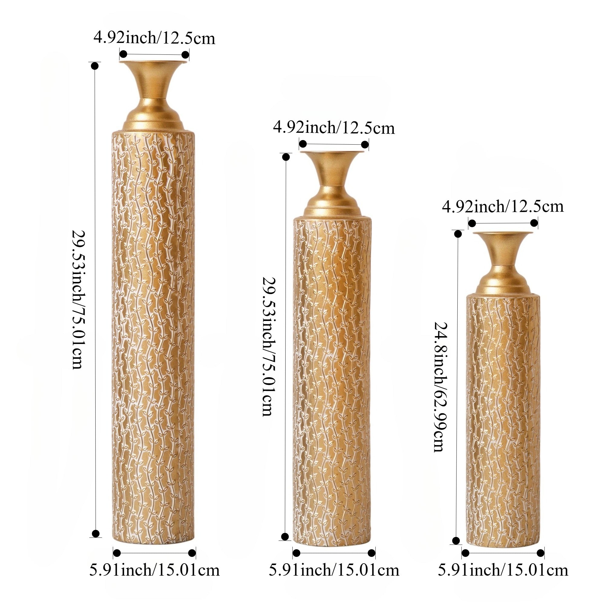 Metal Decorative Vases High Distress Metal Center Vases with Growing Vine Patterns, Set Of 3 Vases
