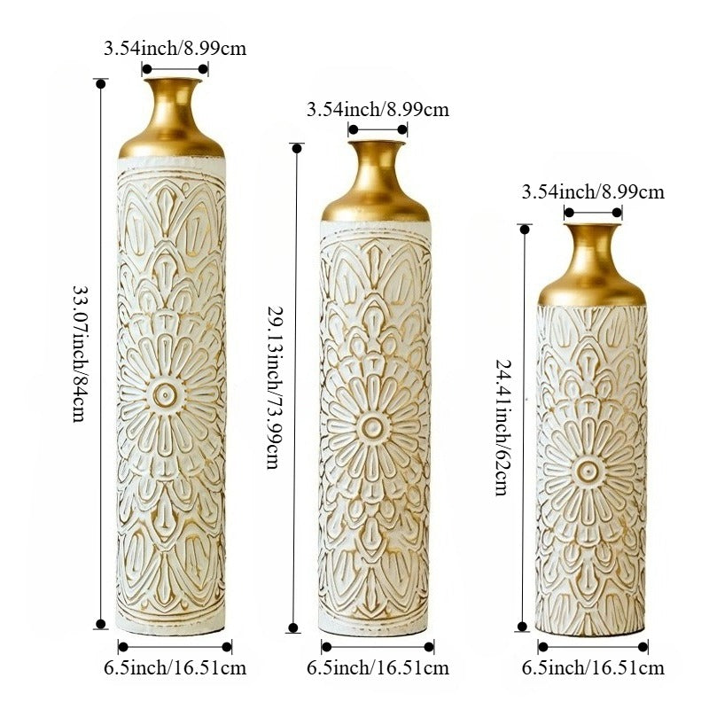 3-piece home decoration large glazed metal vase -- Floor metal vase modern style decoration home