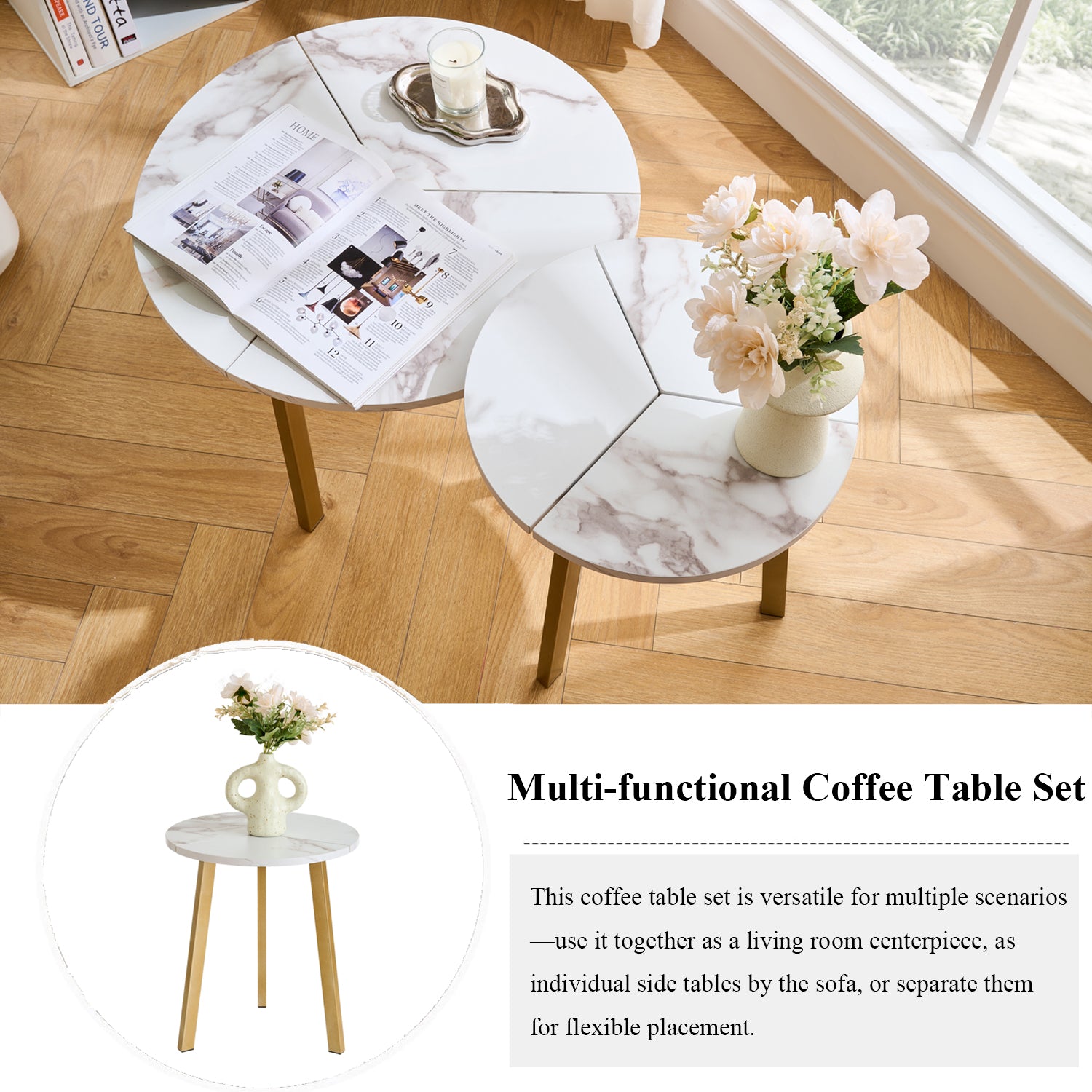 Newmetal Round Side Table Set Modern Living Room
