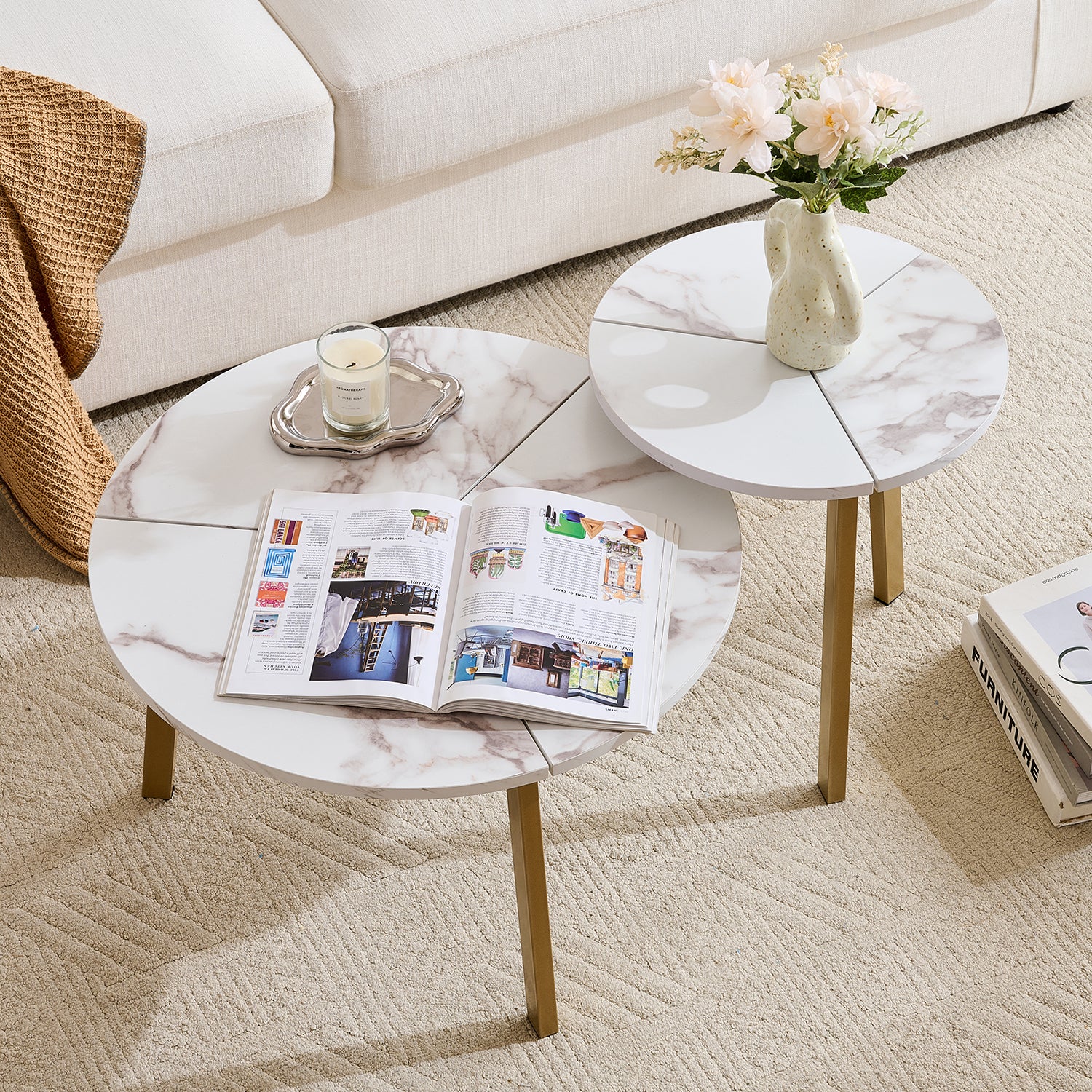 Newmetal Round Side Table Set Modern Living Room