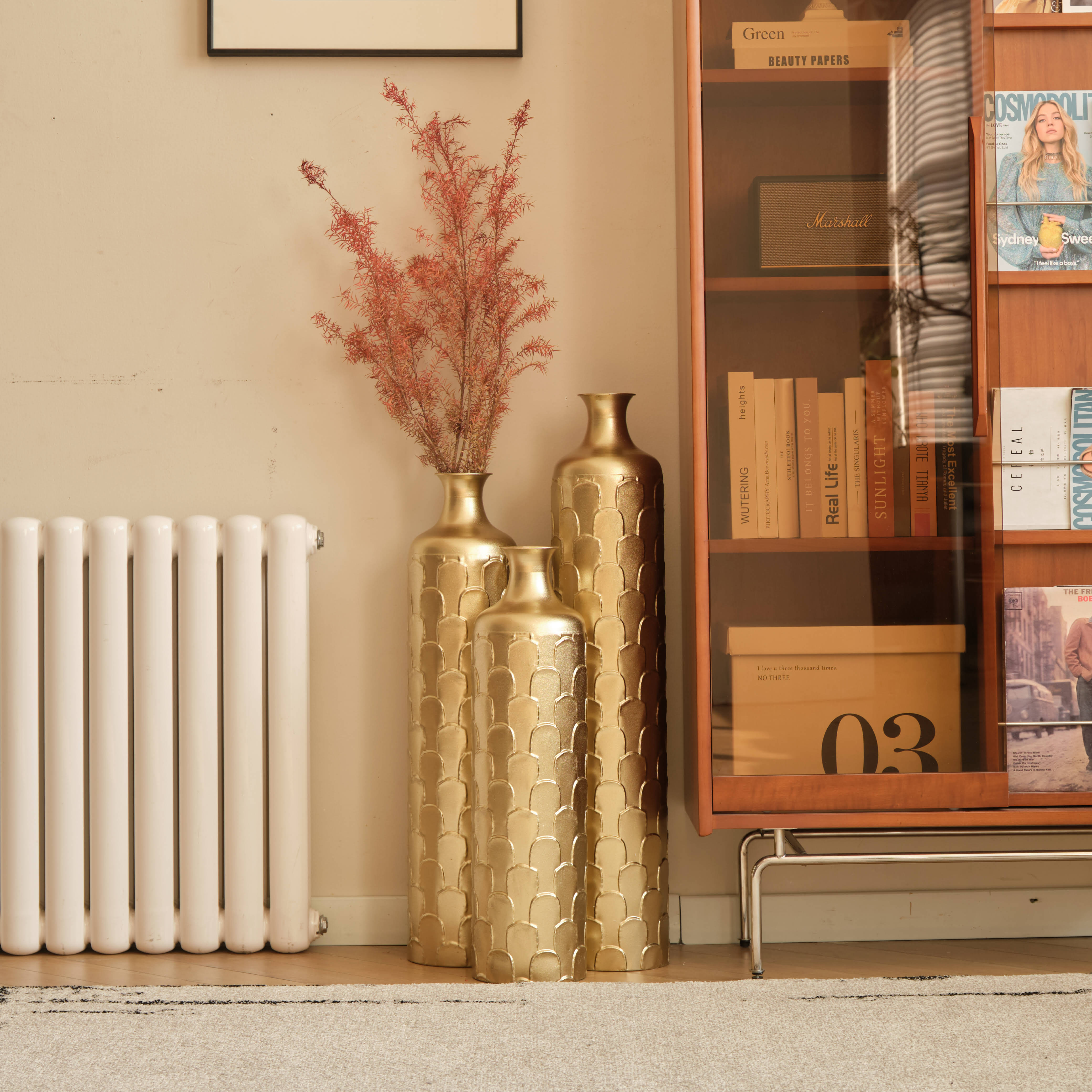 Eeeza Floor Metal Vases Set of 3 Large White Decor