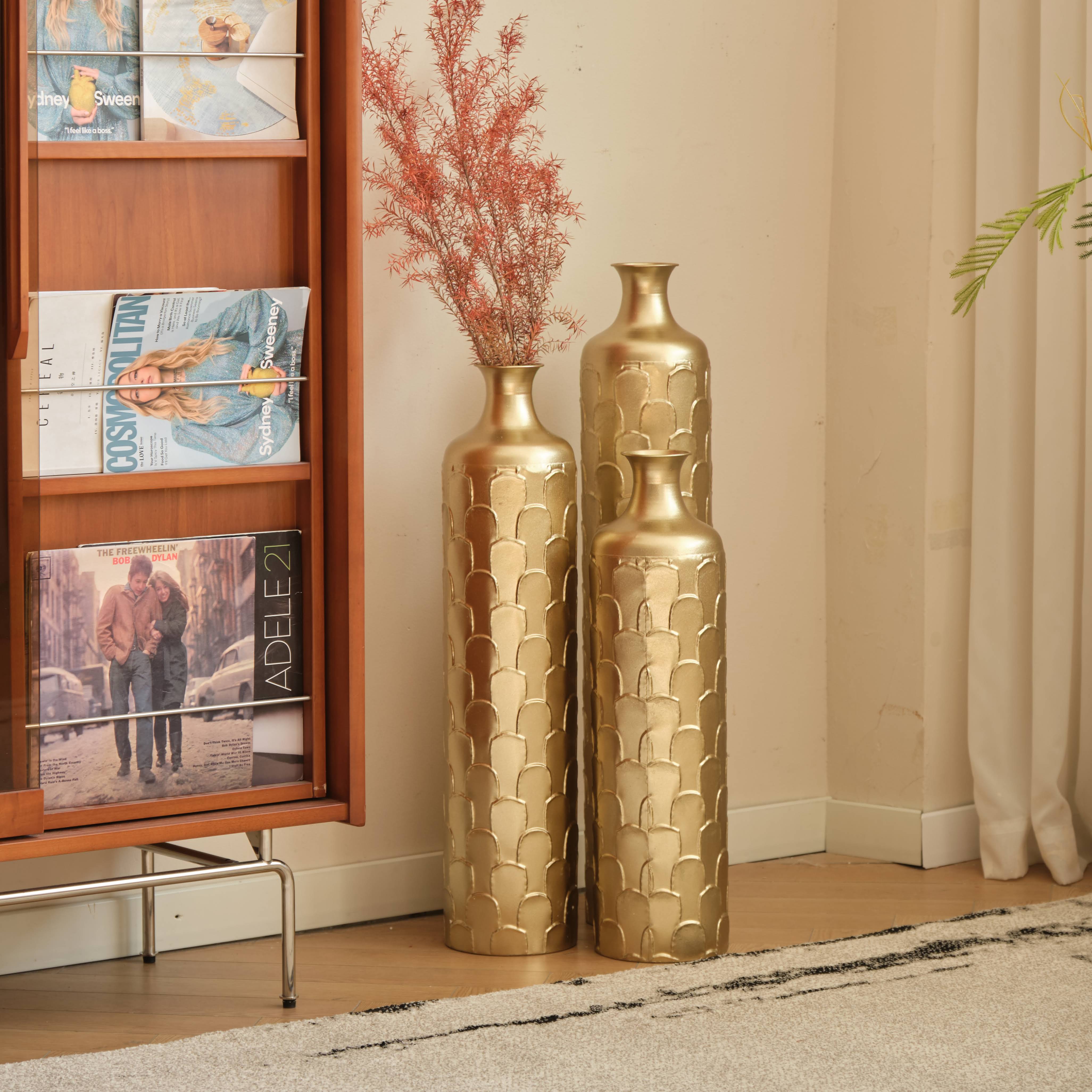 Floor metal vases decorated metal vases set of 3 gorgeous decoration