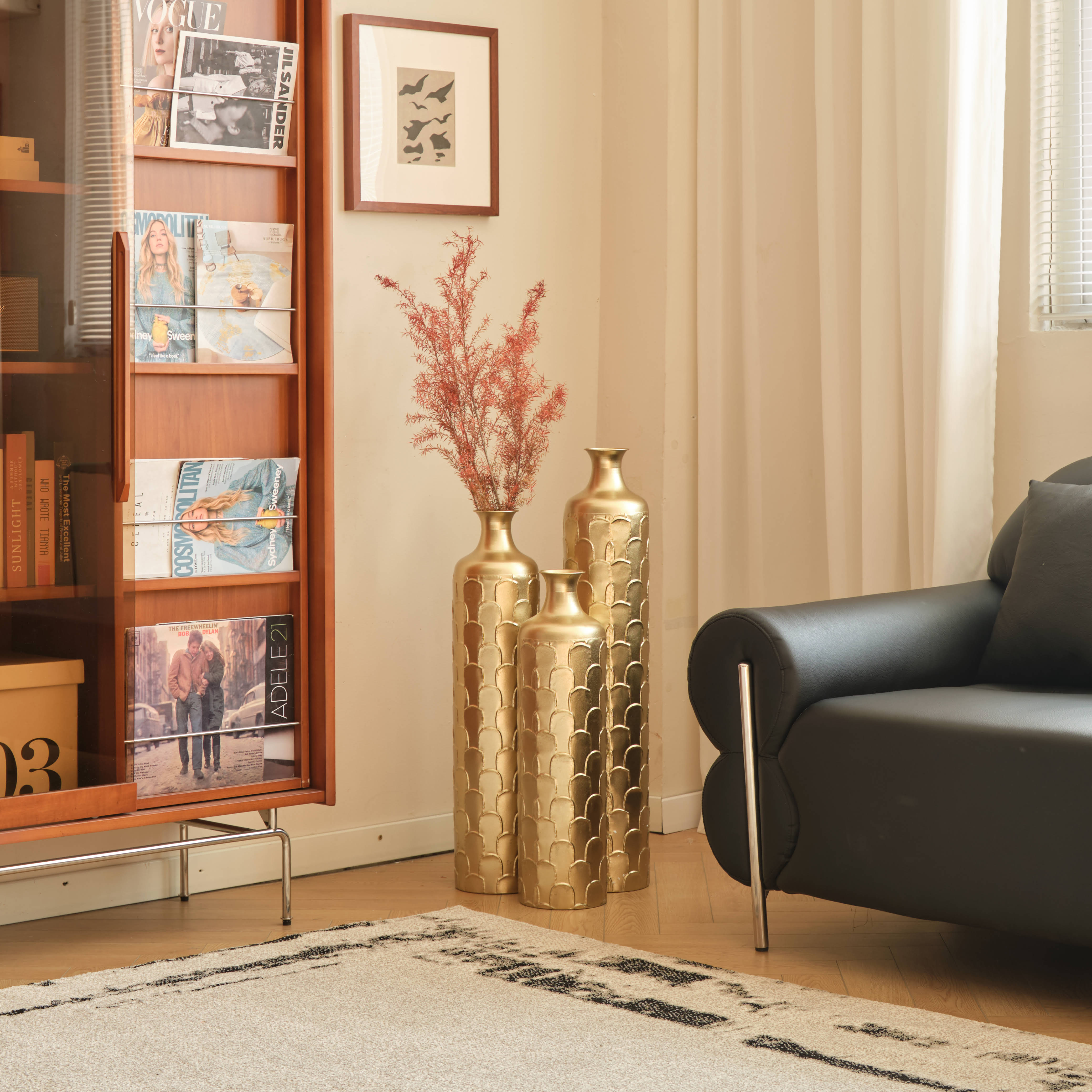 Floor Metal Vases Decorated White Metal Vases Set of 3 Gorgeous Home Decoration Large Glazed Metal Vases 25.2in/29.33in/34.25in Height