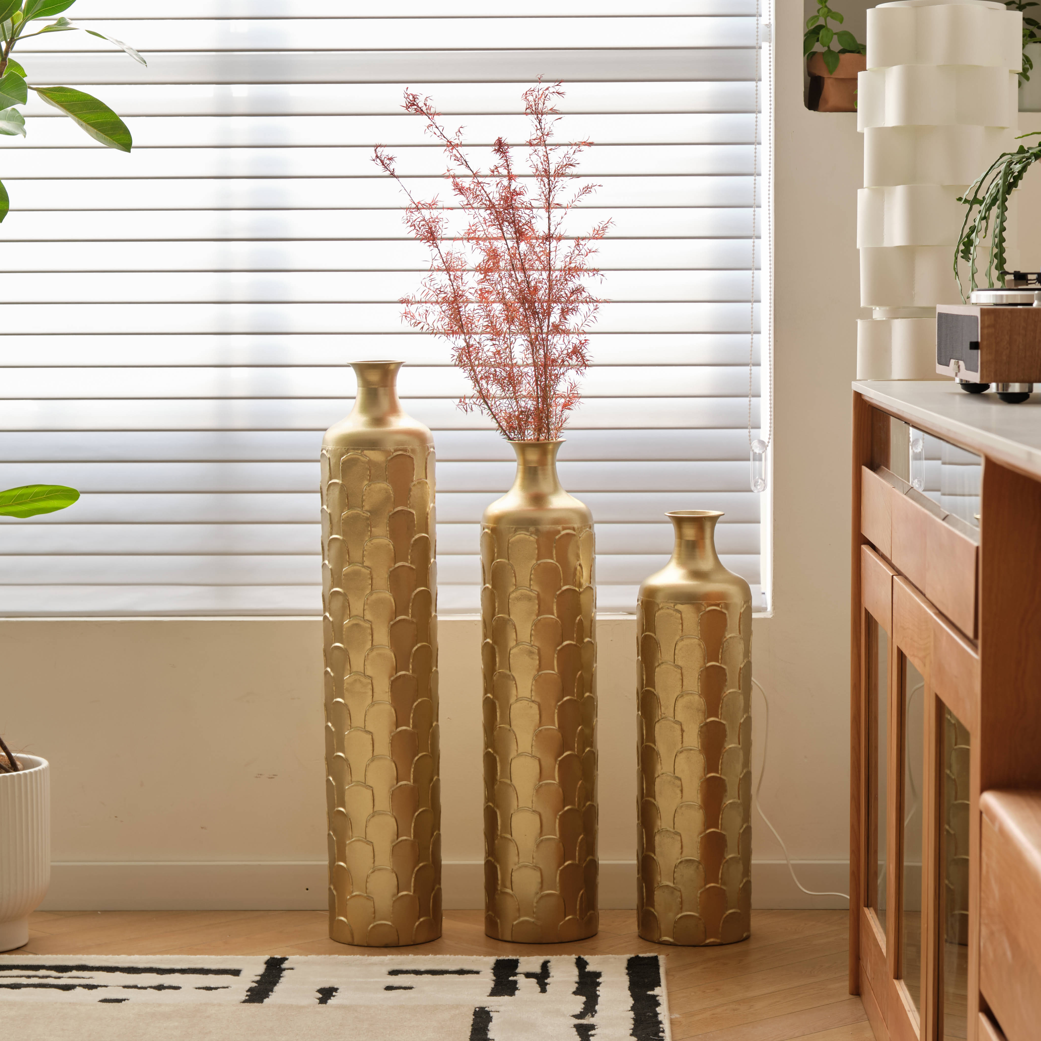 Eeeza Floor Metal Vases Set of 3 Large White Decor
