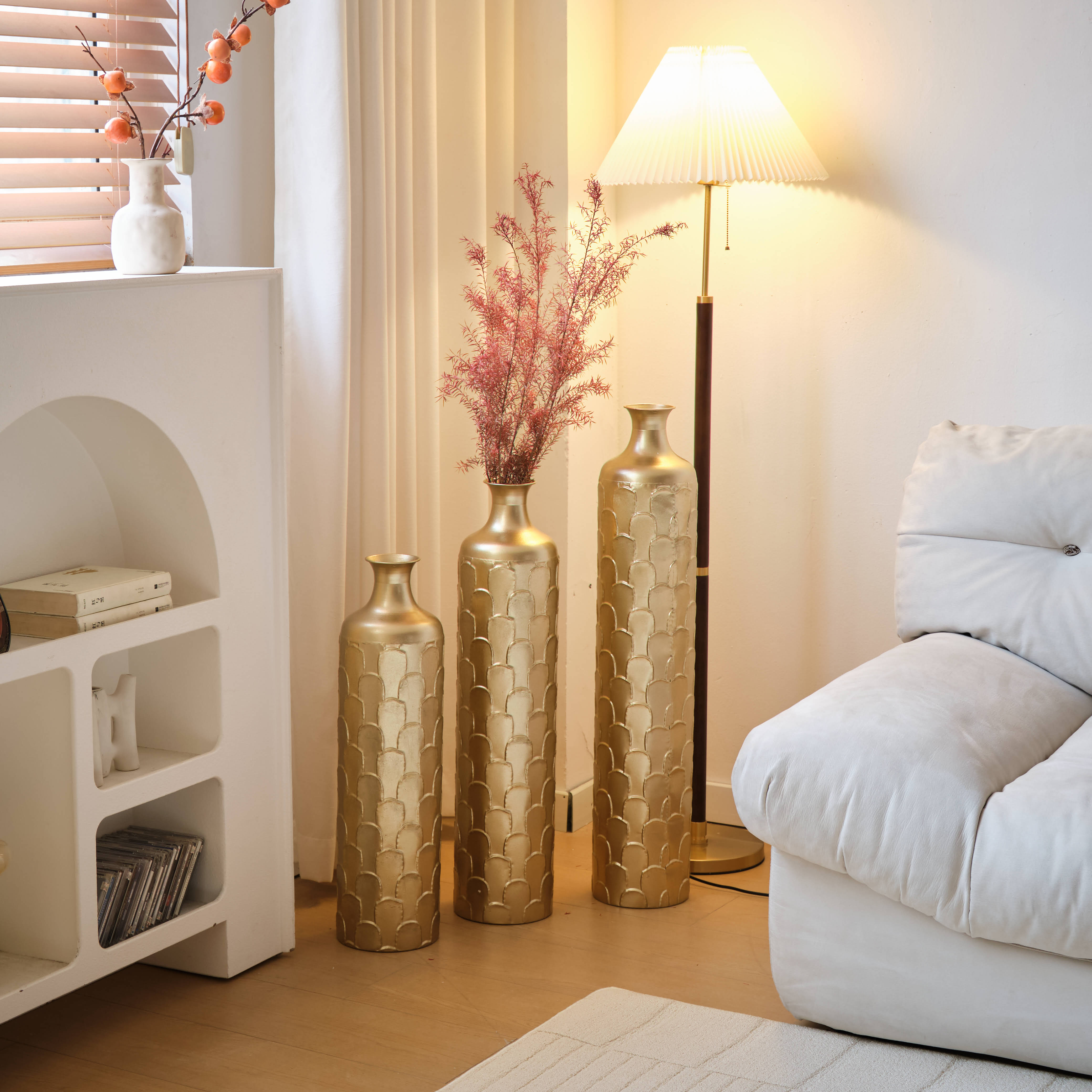Eeeza Floor Metal Vases Set of 3 Large White Decor