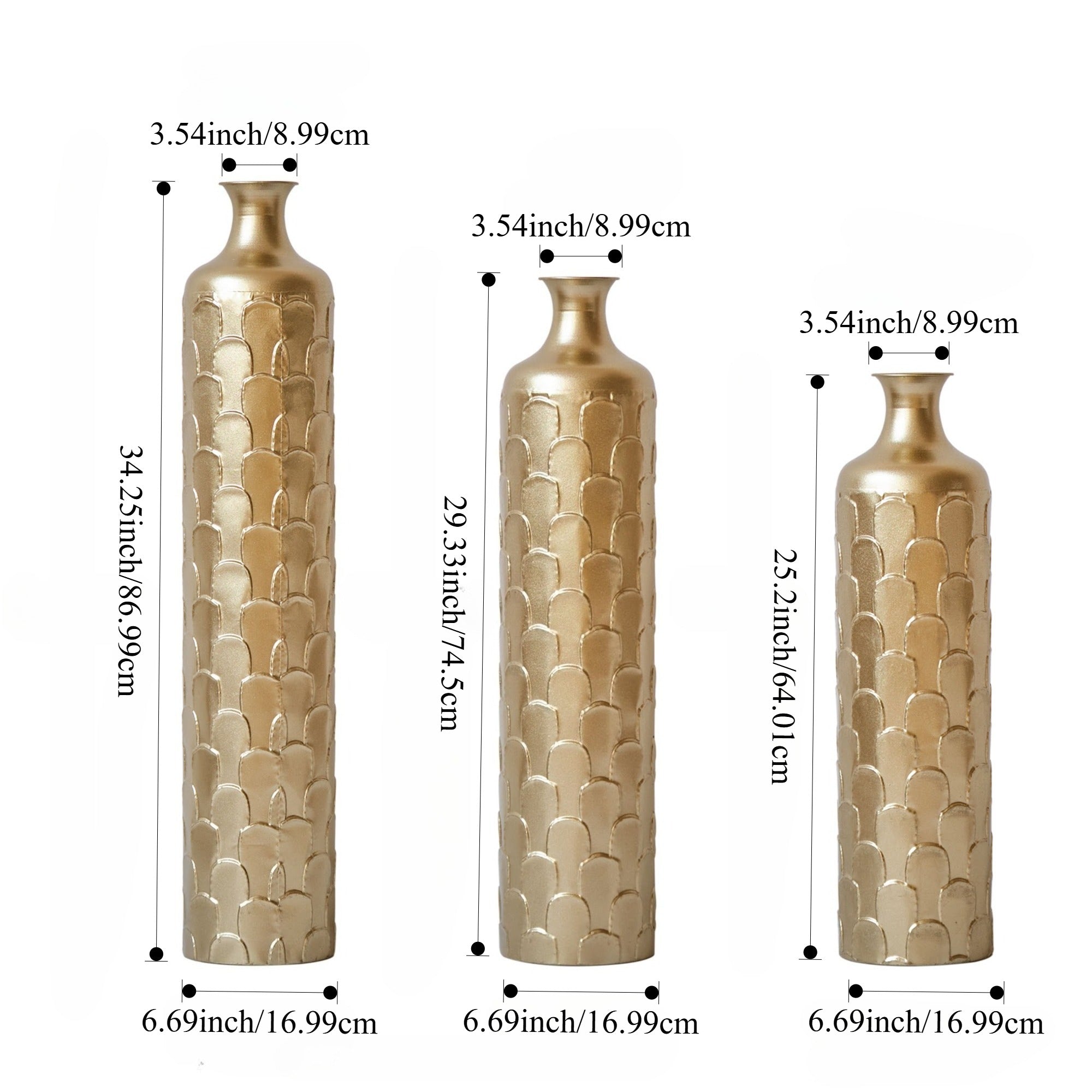 Eeeza Floor Metal Vases Set of 3 Large White Decor