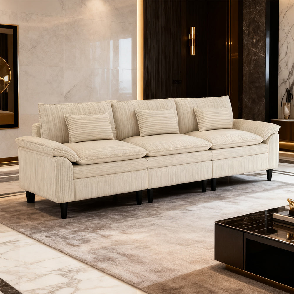 Sunlit Lazy Hours: Corduroy Wrap-Around Three-Seater Sofa