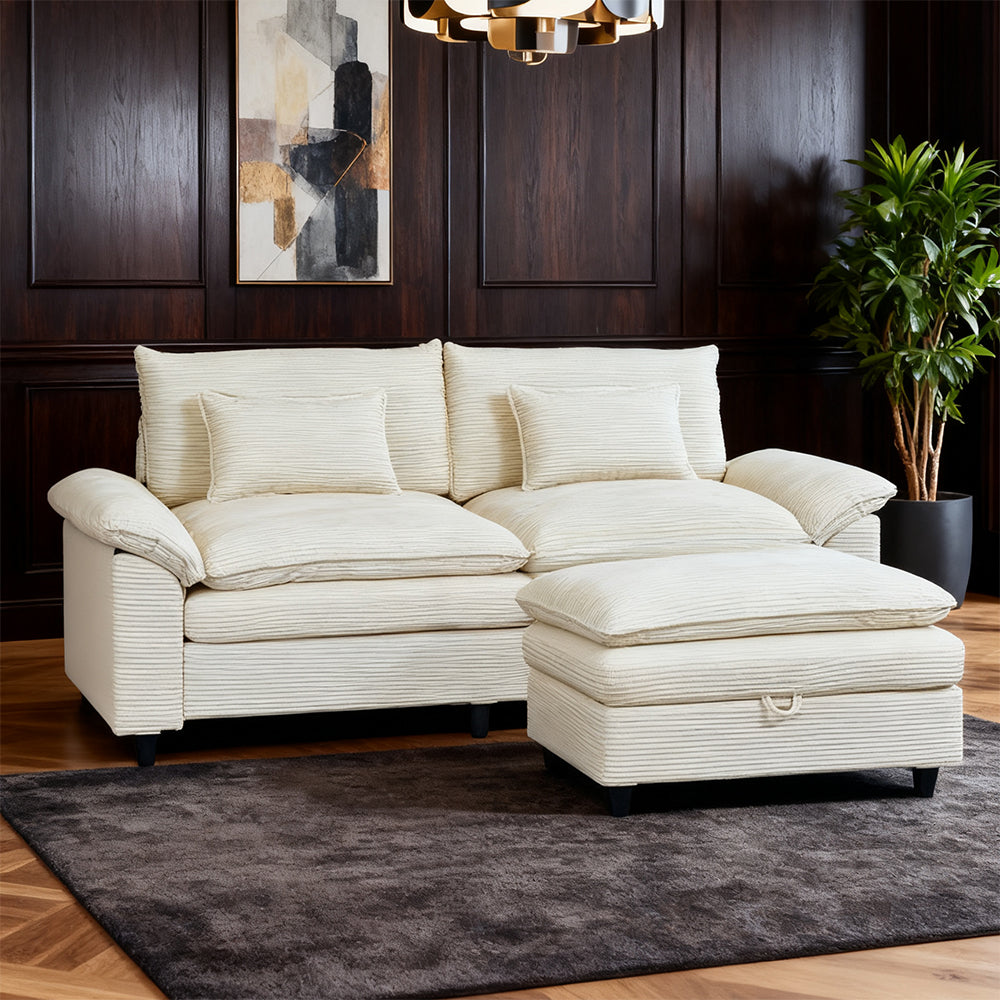 Must-have for small spaces! Two-seater sofa with ottoman—unlock comfort at the touch of a button.