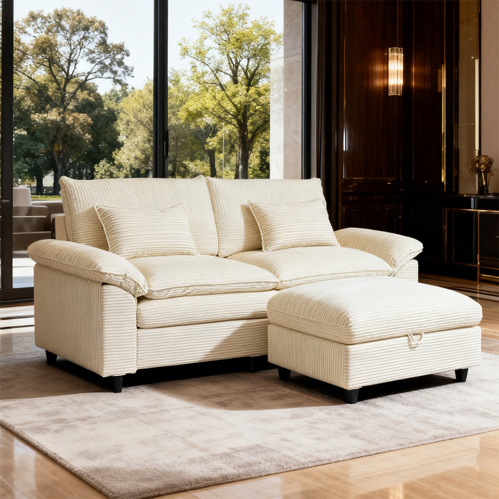 Must-have for small spaces! Two-seater sofa with ottoman—unlock comfort at the touch of a button.