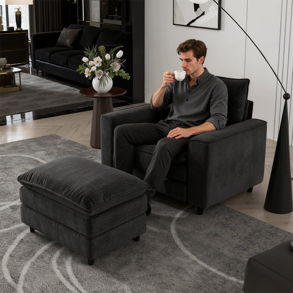 Comfort Combo: Single Sofa and Portable Footstool