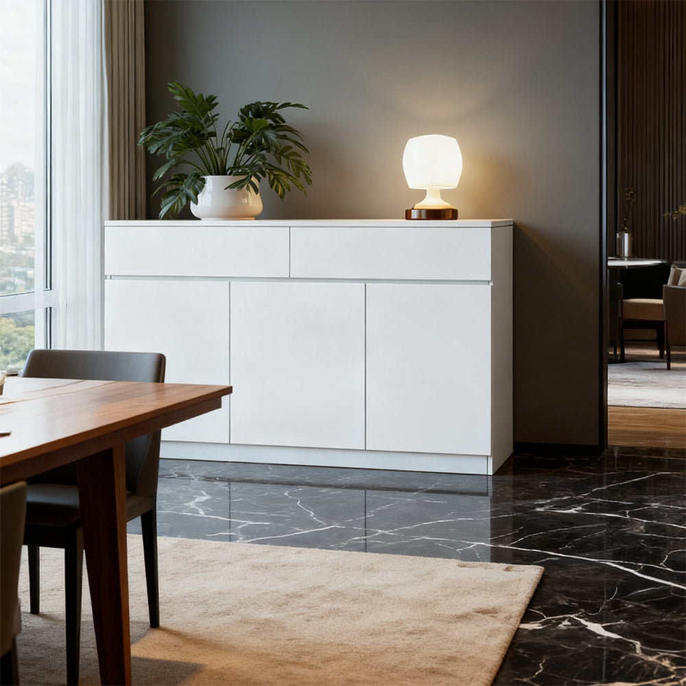 80cm/120cm JUKEY Modern Simple Buffet Sideboard with 1 Drawer/2 Drawer and 2 Doors/ 3Doors Storage Cabinet Hallway Table Kitchen Cupboard Living Room Bed Room  – White