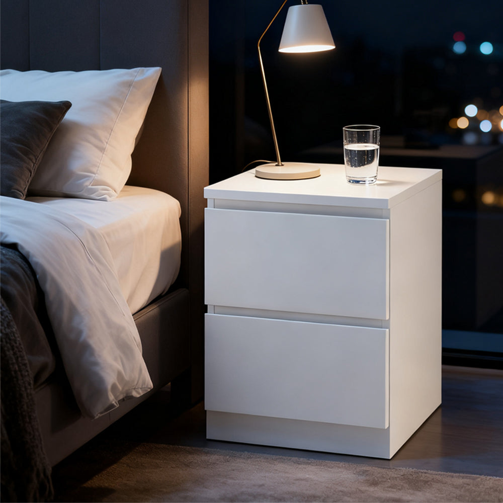 JUKEY Modern Simple Bedroom Double Drawers Nightstand – White 38*40*55cm
