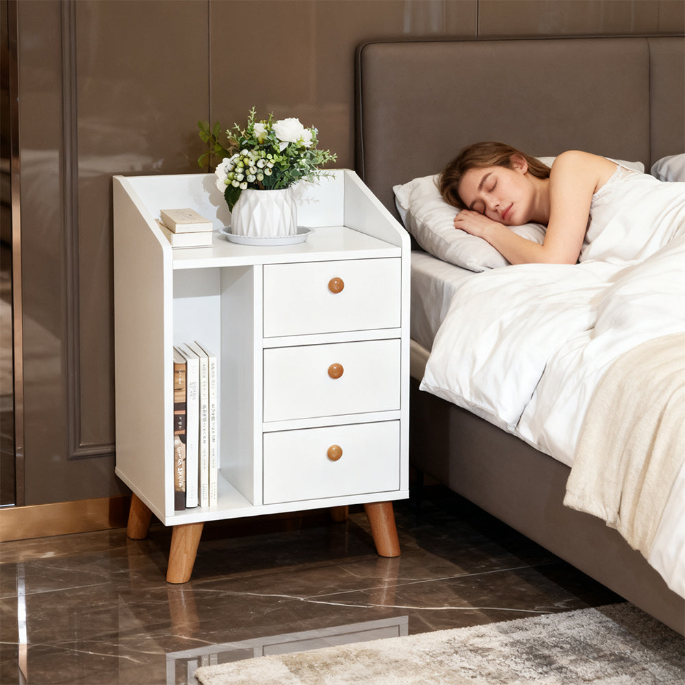 JUKEY Multi-Functional Bedside Table Simple Storage Rack – White 43*30*62cm