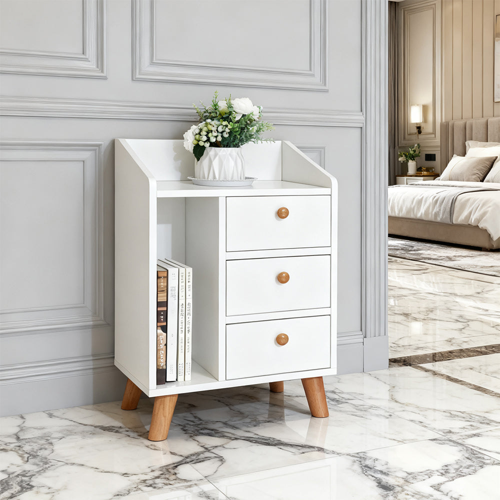 JUKEY Multi-Functional Bedside Table Simple Storage Rack – White 43*30*62cm