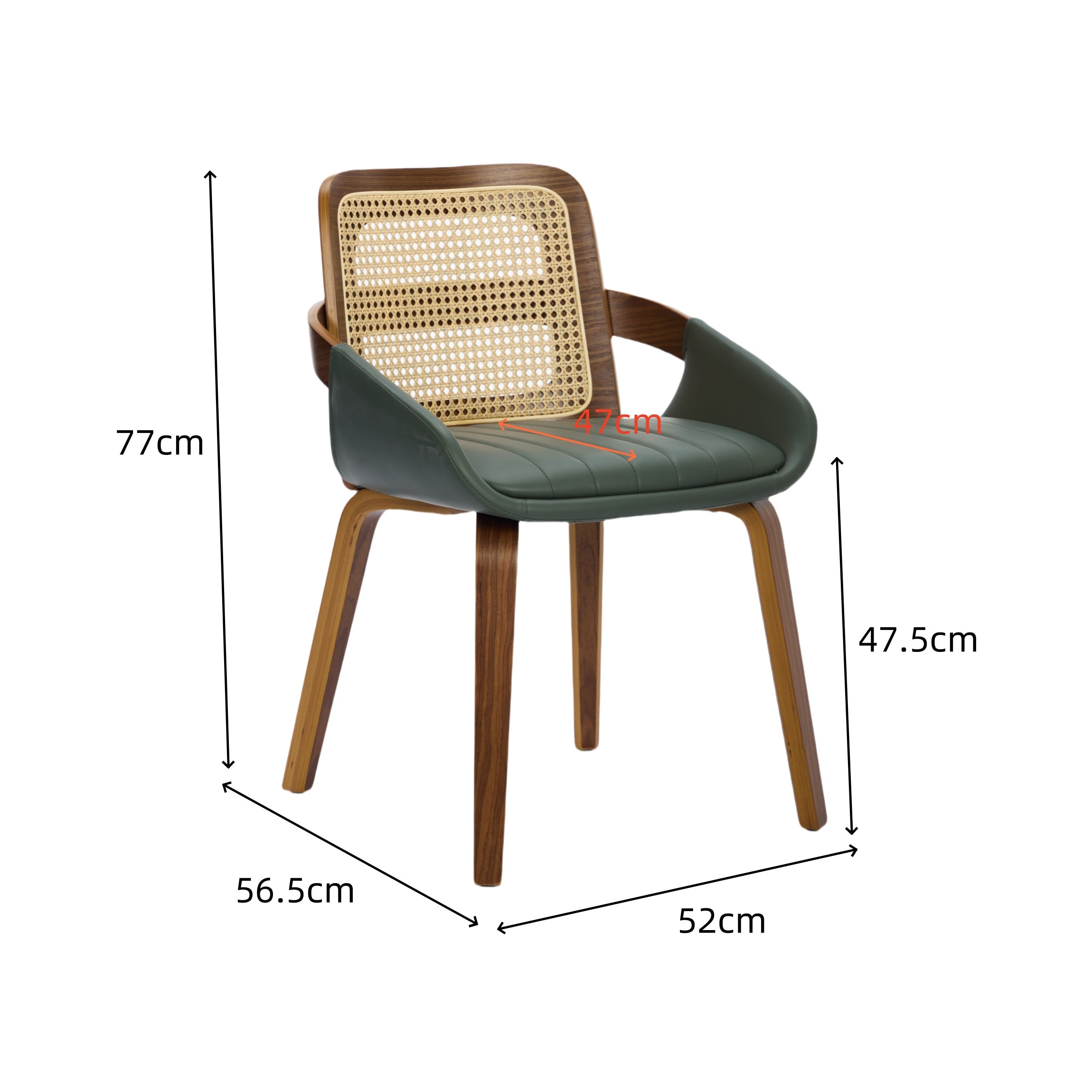 Set of 2 Rattan Dining Chairs - Mid Century Modern Dining Chairs with Walnut Bentwood Frame, Ergonomic Rattan Back