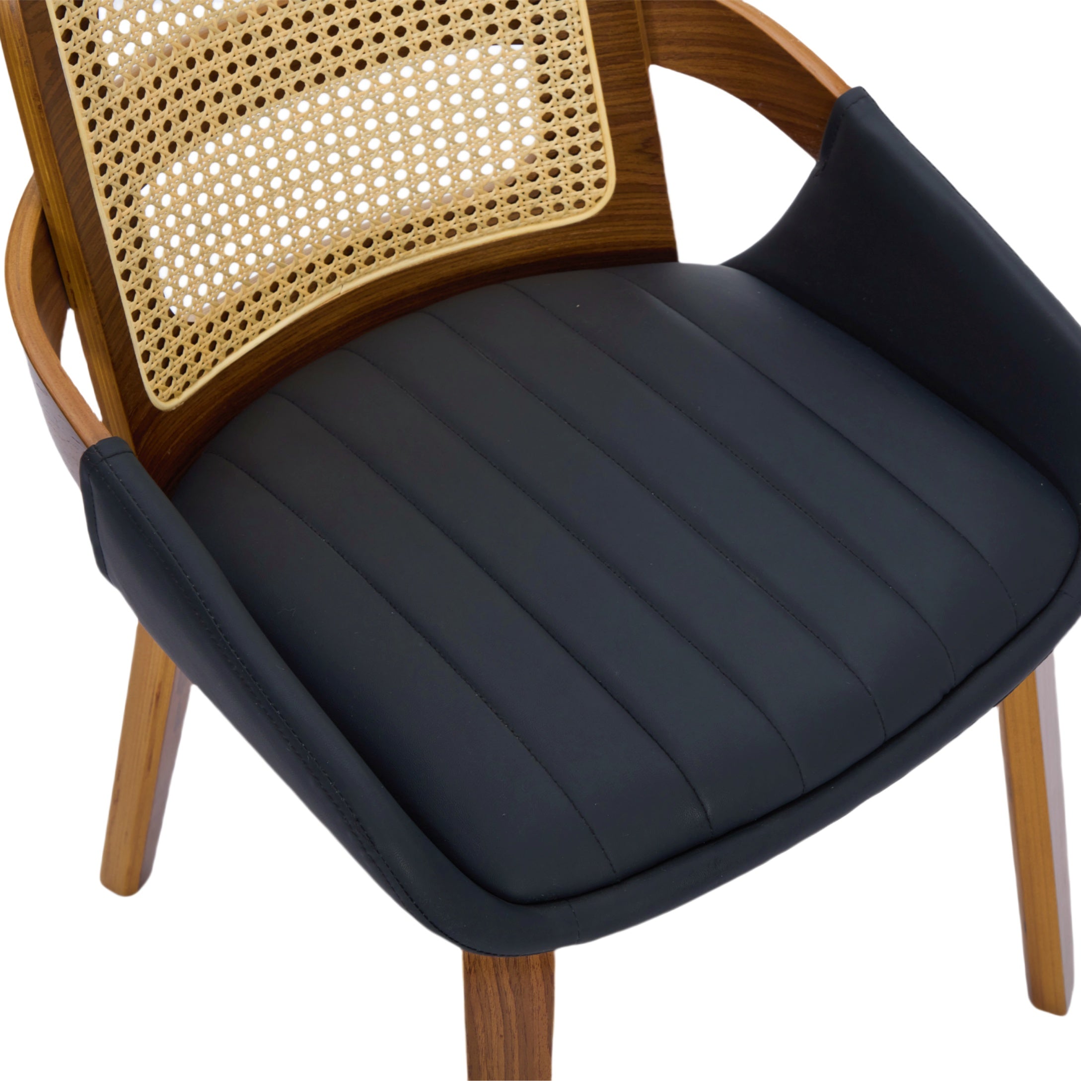Set of 2 Rattan Dining Chairs - Mid Century Modern Dining Chairs with Walnut Bentwood Frame, Ergonomic Rattan Back