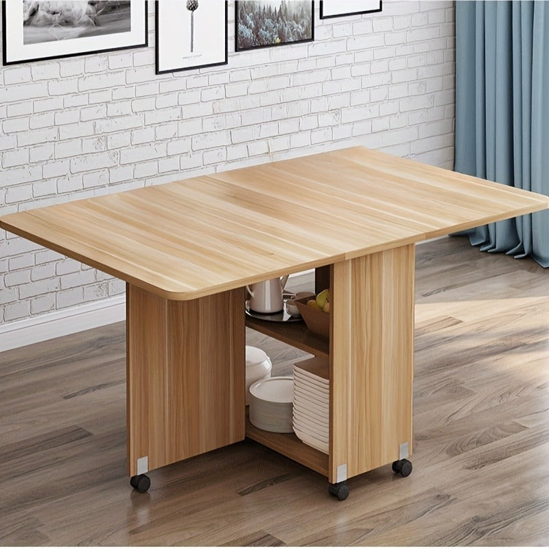 Foldable Dining Table with Storage Shelves and Wheels – Space-Saving Multifunctional Table.SD-07