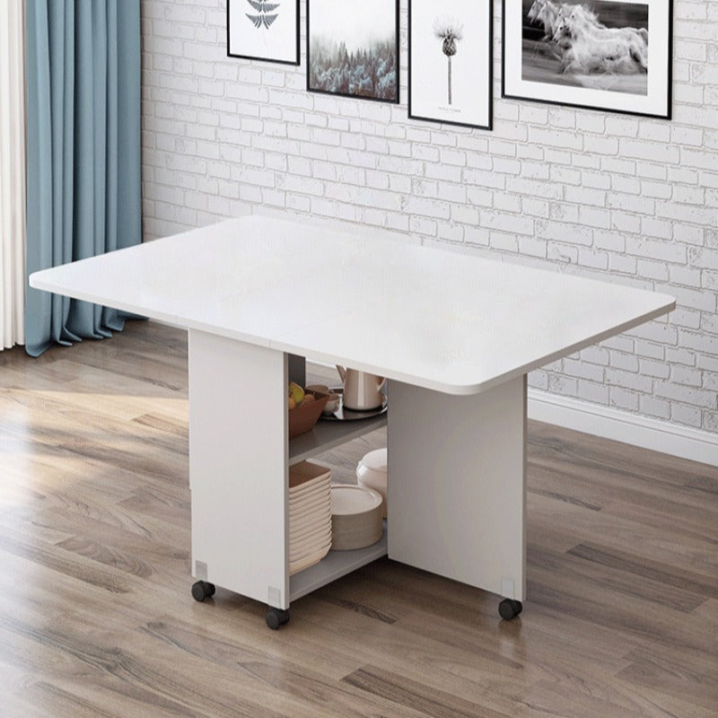 Foldable Dining Table with Storage Shelves and Wheels – Space-Saving Multifunctional Table.SD-07