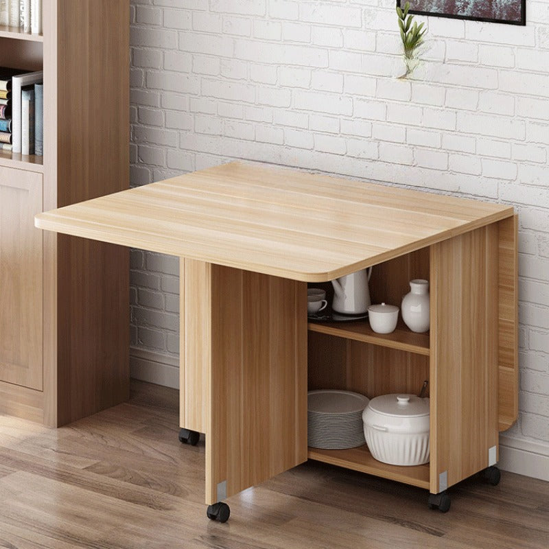 Foldable Dining Table with Storage Shelves and Wheels – Space-Saving Multifunctional Table.SD-07