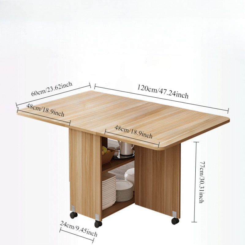 Foldable Dining Table with Storage Shelves and Wheels – Space-Saving Multifunctional Table.SD-07