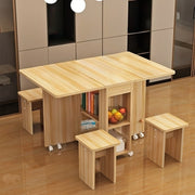 Foldable Dining Table with Hidden Stools and Storage Shelves – Space-Saving Multifunctional Table on Wheels.01ys-al01