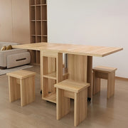 Foldable Dining Table with Hidden Stools and Storage Shelves – Space-Saving Multifunctional Table on Wheels.01ys-al01