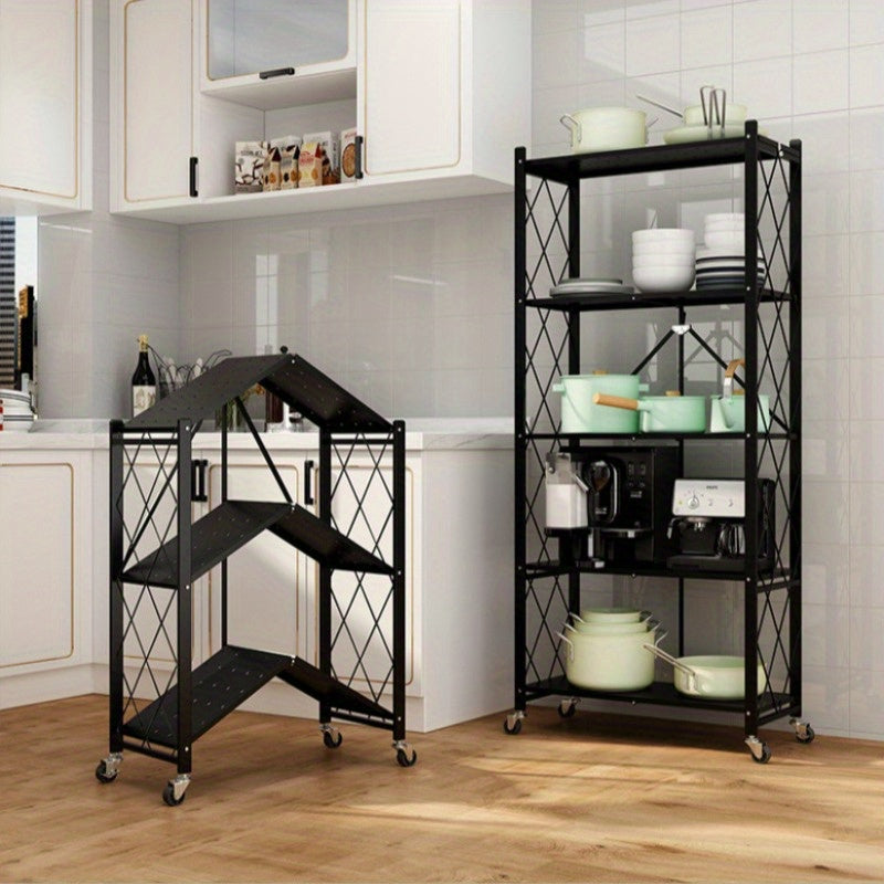 4-Tier Metal Storage Shelf with Wheels – Heavy-Duty Kitchen and Home Organiser Rack.A-HW307