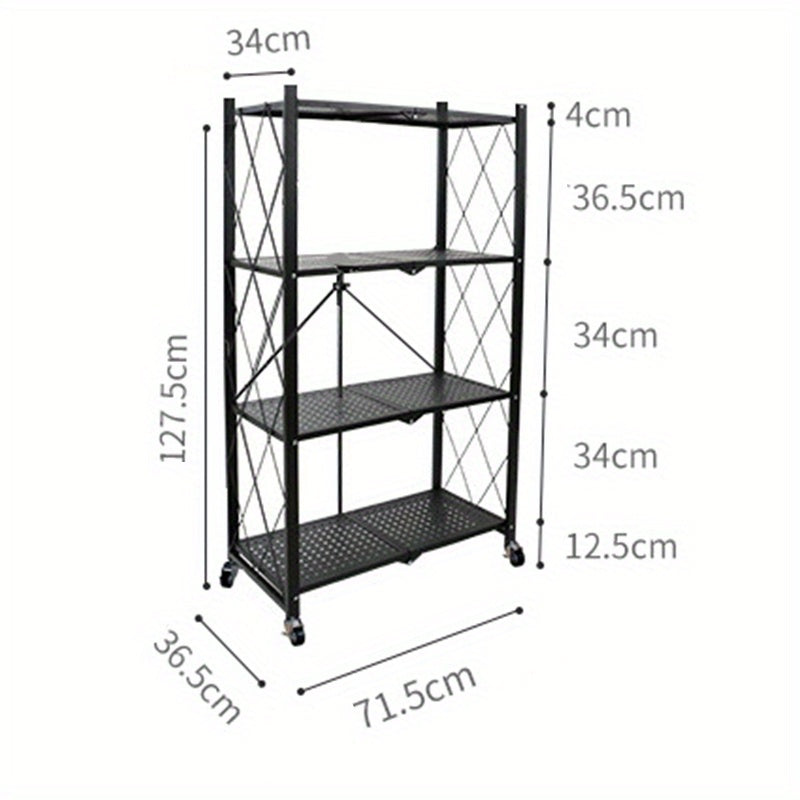 4-Tier Metal Storage Shelf with Wheels – Heavy-Duty Kitchen and Home Organiser Rack.A-HW307