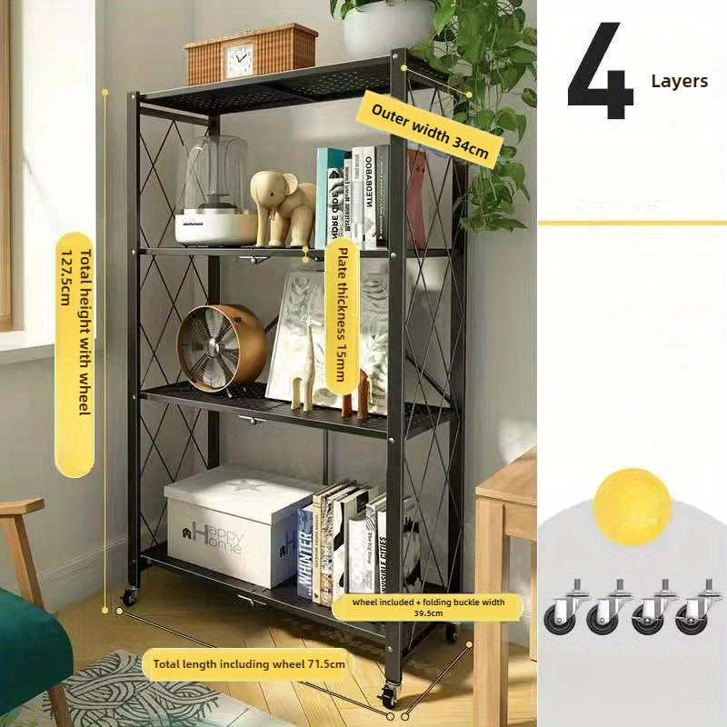 4-Tier Metal Storage Shelf with Wheels – Heavy-Duty Kitchen and Home Organiser Rack.A-HW307
