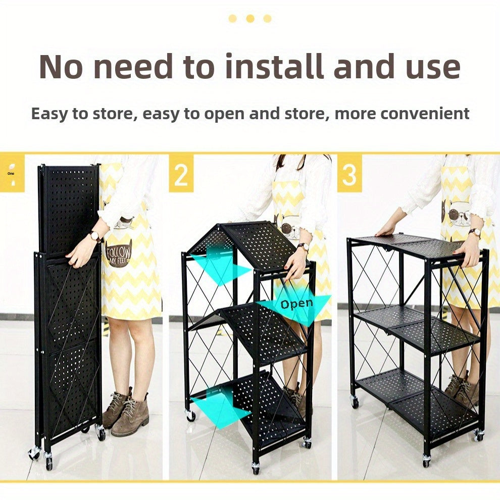 4-Tier Metal Storage Shelf with Wheels – Heavy-Duty Kitchen and Home Organiser Rack.A-HW307