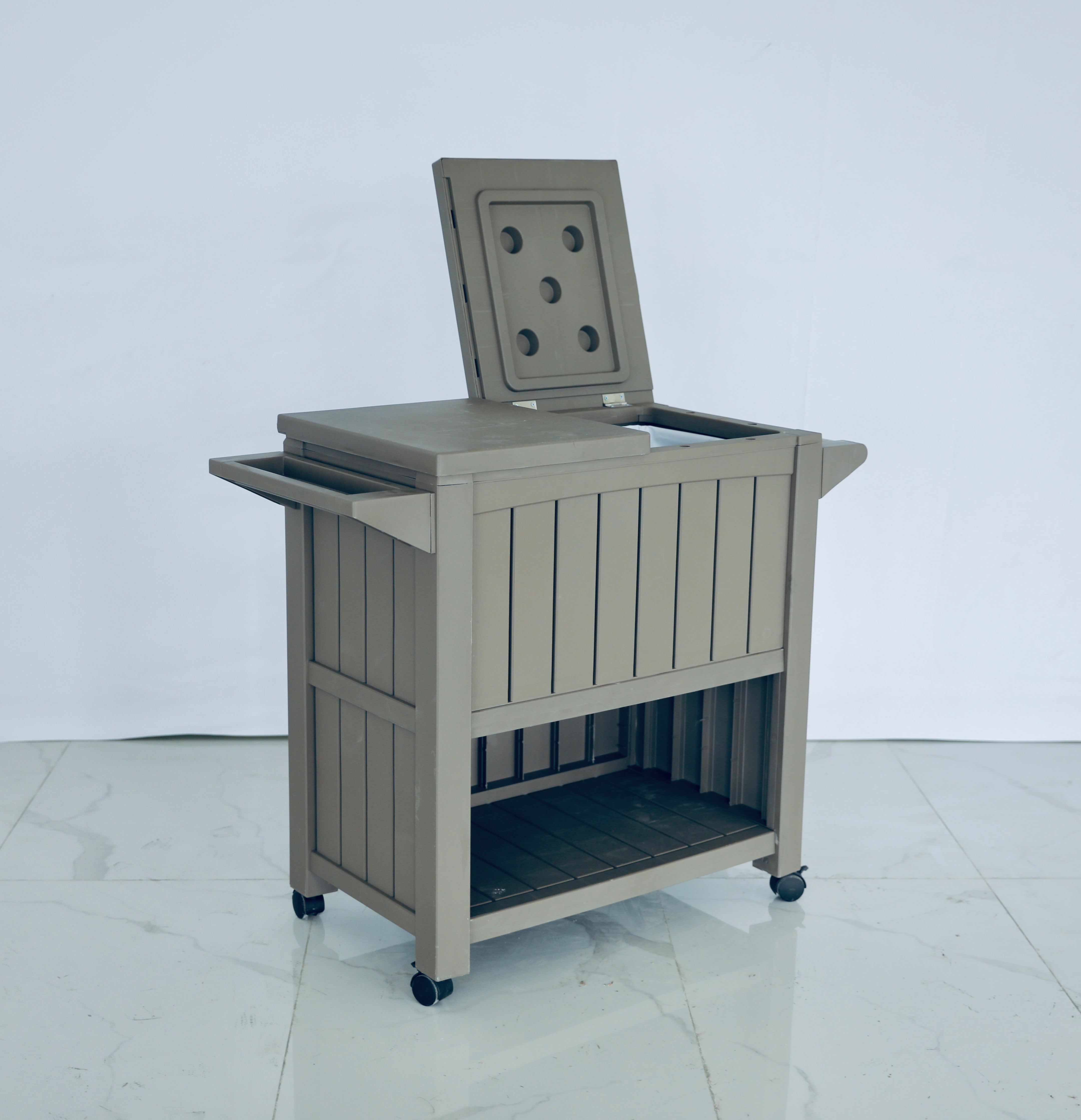 Outdoor 3-in-1 Serving Cart Storage Table Prep Station with 80L Ice Bucket