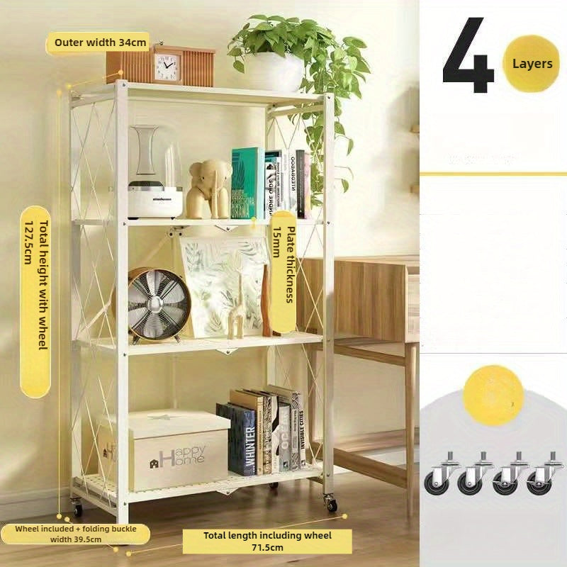 4-Tier Metal Storage Shelf with Wheels – Heavy-Duty Kitchen and Home Organiser Rack.A-HW307