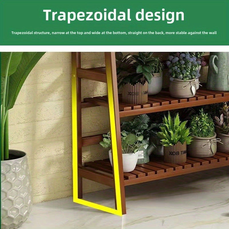 Wooden Plant Stand with Multi-Tier Shelves and Hanging Rod – Indoor & Outdoor Garden Display Rack.A-HJ14