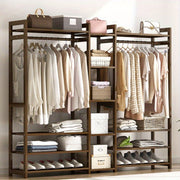 Wooden Open Wardrobe Closet Organizer with Hanging Rods and Multi-Layer Shelves.A-HW511