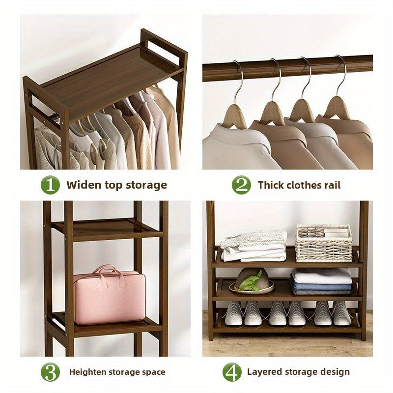 Wooden Open Wardrobe Closet Organizer with Hanging Rods and Multi-Layer Shelves.A-HW511