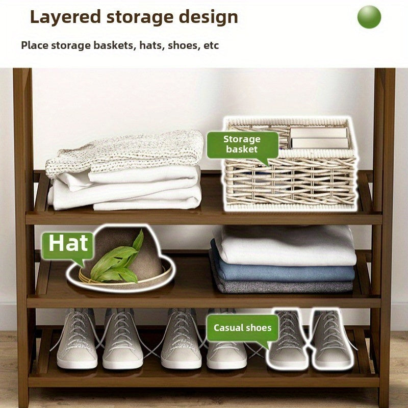 Wooden Open Wardrobe Closet Organizer with Hanging Rods and Multi-Layer Shelves.A-HW511