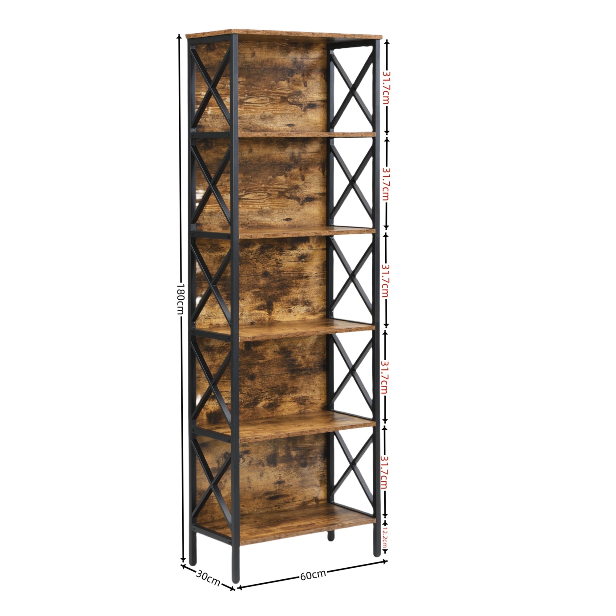6 Tier Tall Rustic Bookshelf, Industrial Wood Metal Bookshelves and Bookcases, Open Book Shelf for Home Office, Living Room