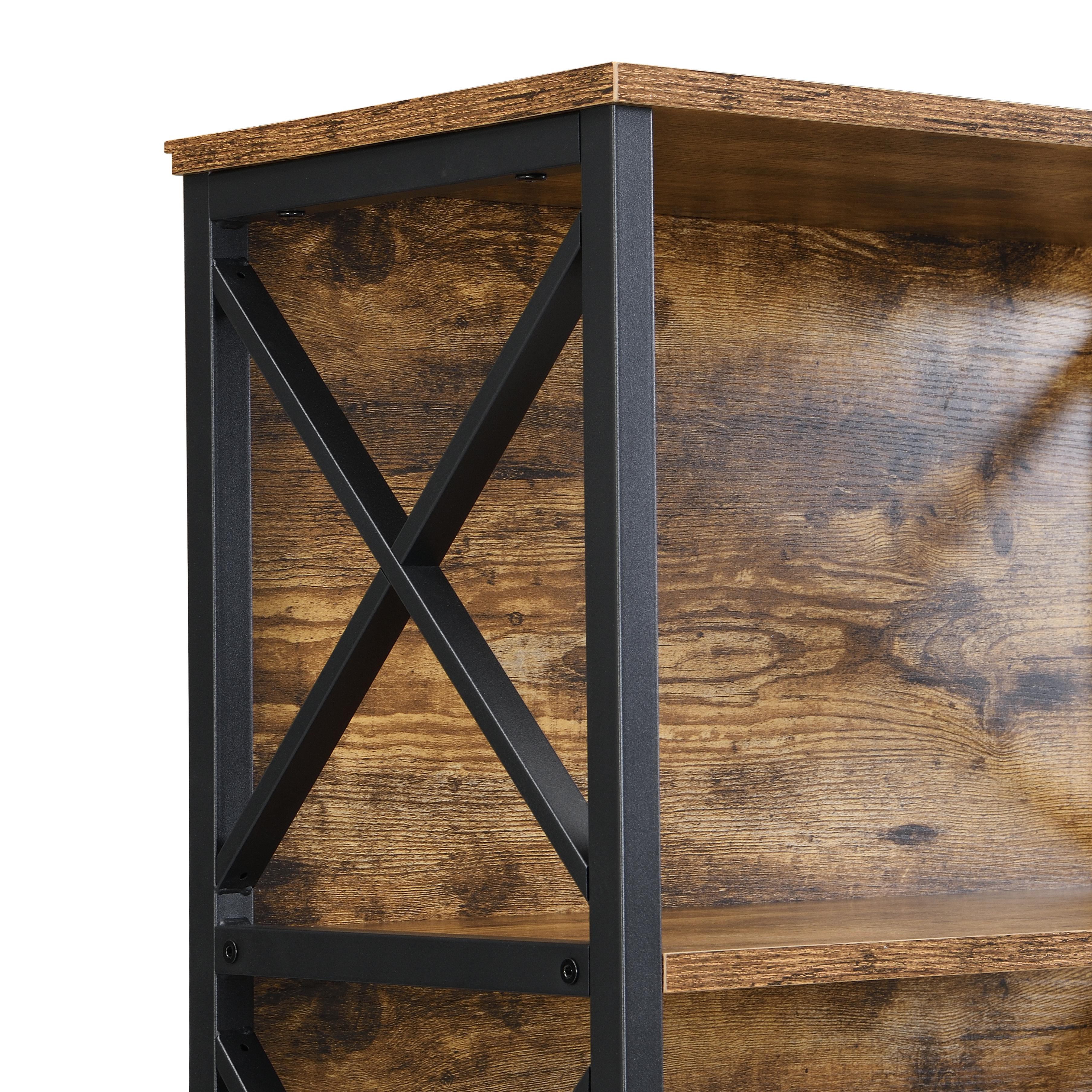 6 Tier Tall Rustic Bookshelf, Industrial Wood Metal Bookshelves and Bookcases, Open Book Shelf for Home Office, Living Room