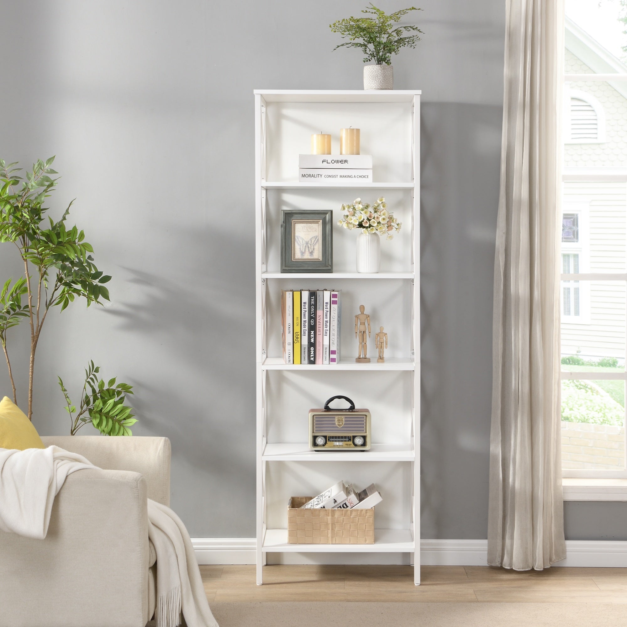 6 Tier Tall Rustic Bookshelf, Industrial Wood Metal Bookshelves and Bookcases, Open Book Shelf for Home Office, Living Room