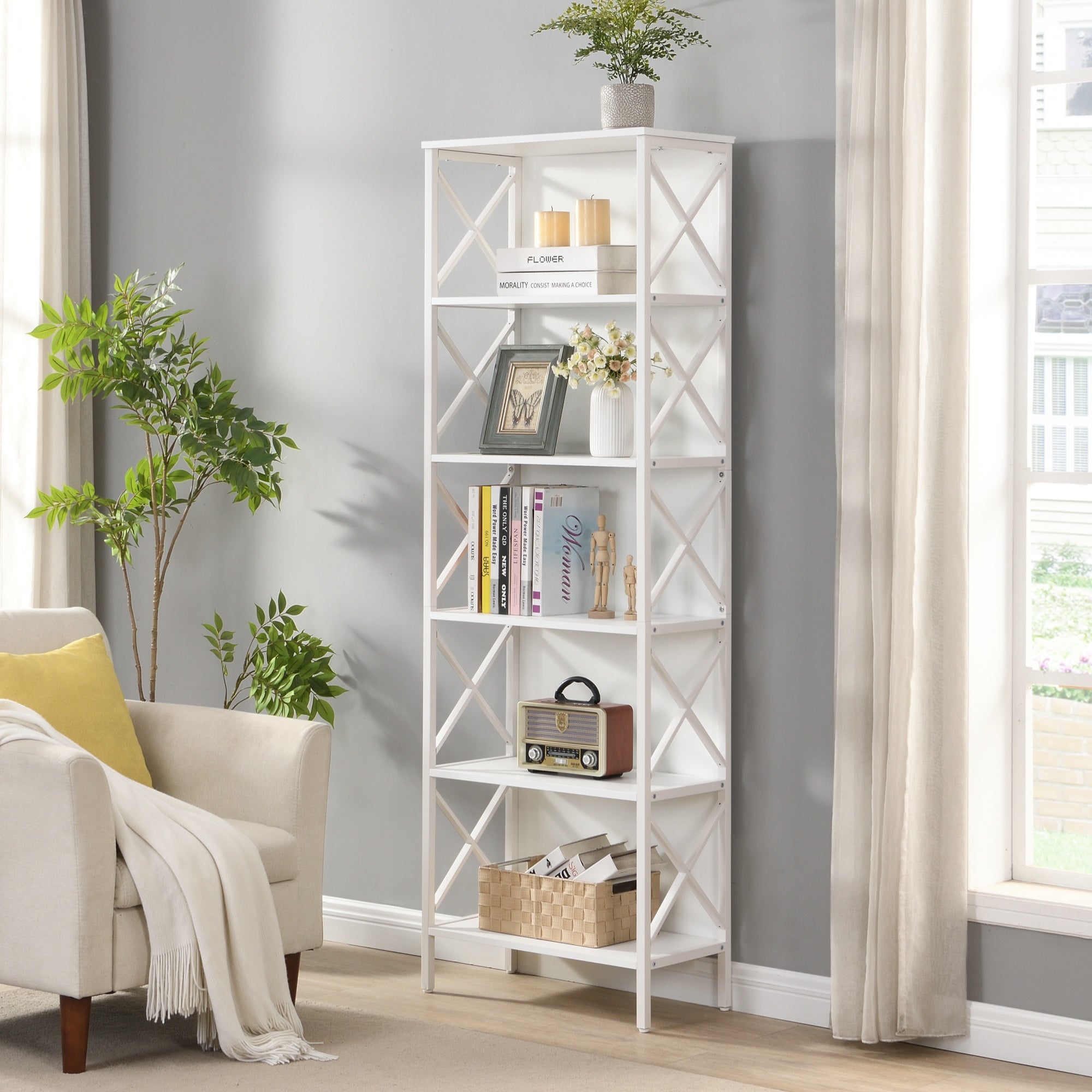 6 Tier Tall Rustic Bookshelf, Industrial Wood Metal Bookshelves and Bookcases, Open Book Shelf for Home Office, Living Room