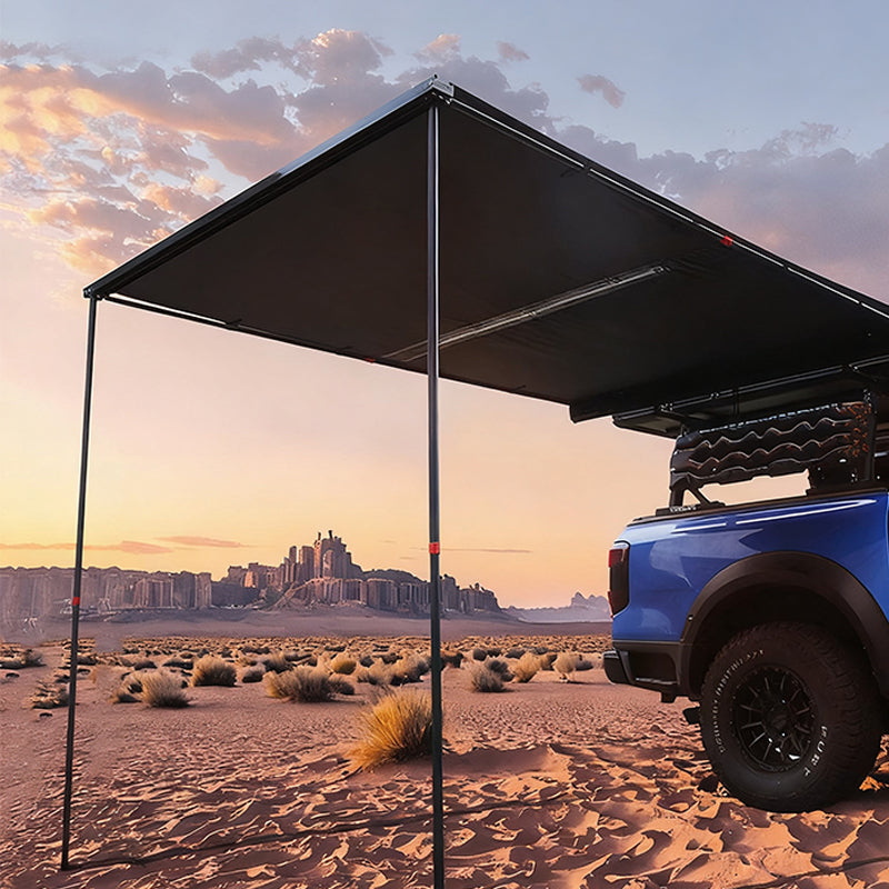 Car-side tent for outdoor camping, SUV side-mounted awning tent with aluminum alloy and black rainproof sunshade