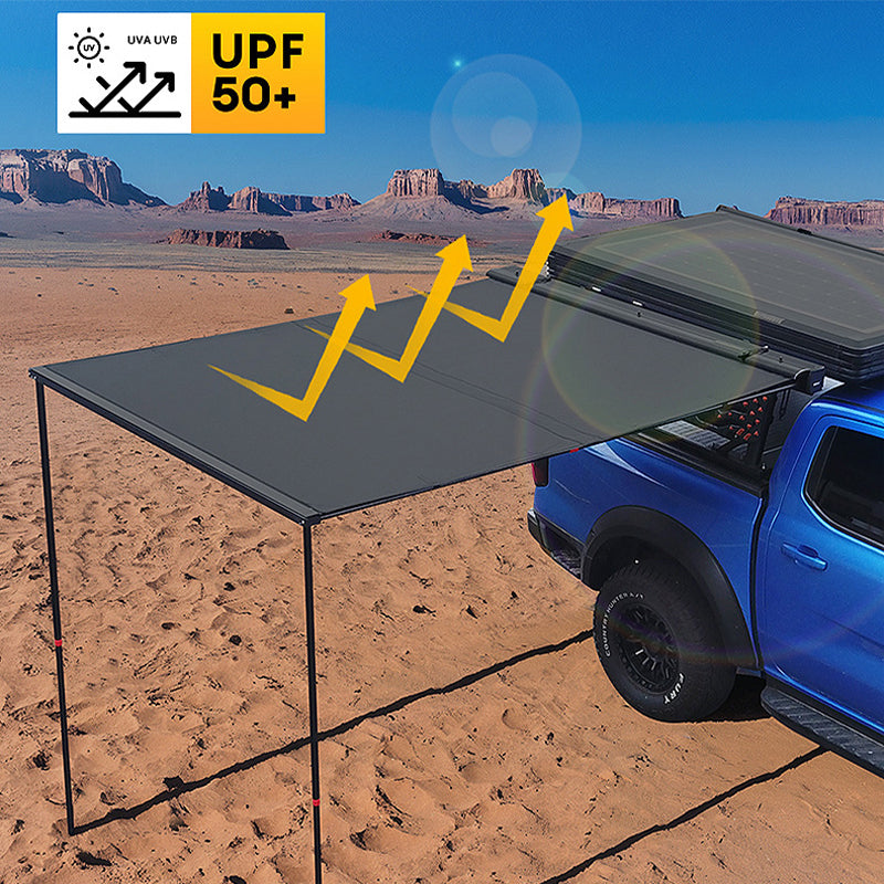 Car-side tent for outdoor camping, SUV side-mounted awning tent with aluminum alloy and black rainproof sunshade